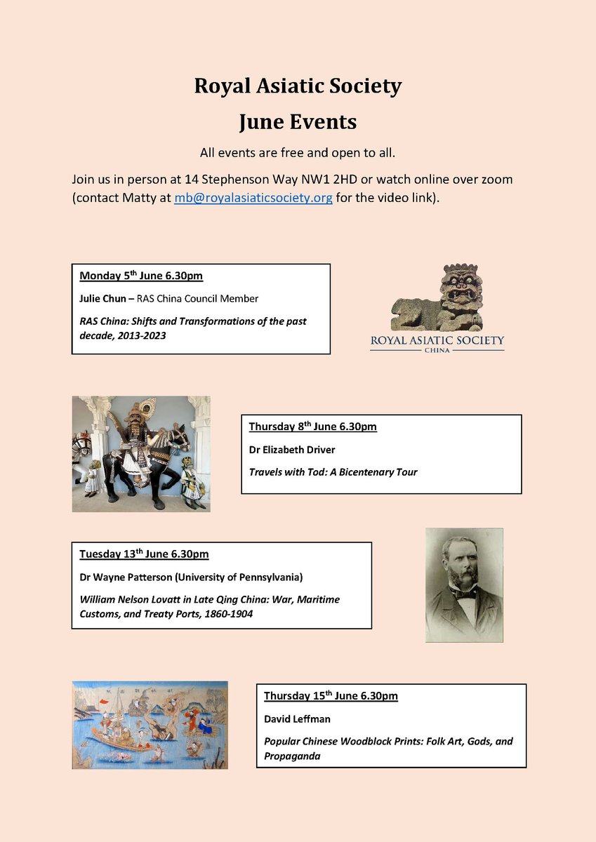 RAS_Soc's tweet image. RAS Events in June.
Join us in person at our premises or online by emailing Matty at mb@royalasiaticsociety.org