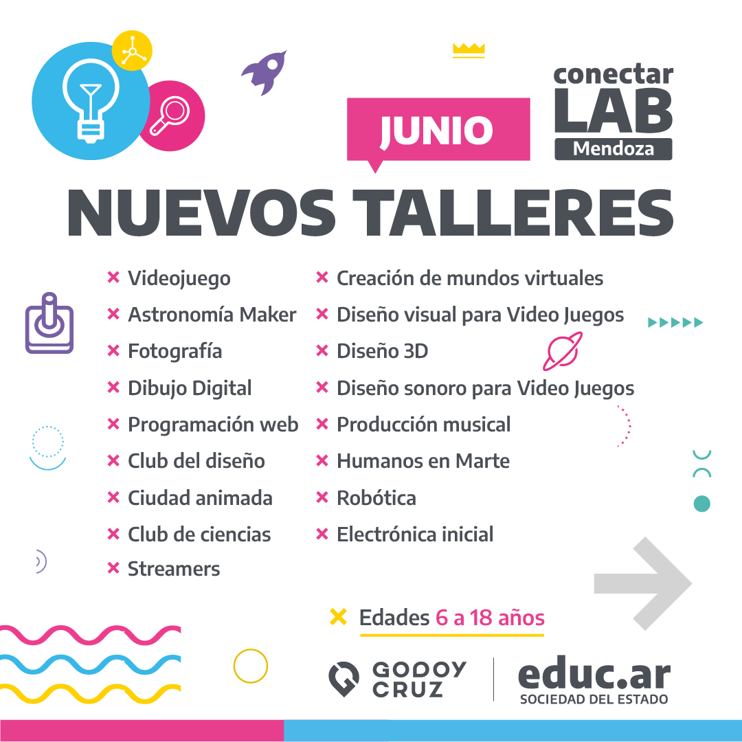 MuniGodoyCruz's tweet photo. 🧑‍💻 TALLERES EN CONECTAR LAB: PREINSCRIPCIONES ABIERTAS

🗓 El 5/6 comenzarán los nuevos cursos de #ConectarLAB 🚀 en el Parque TIC. Están destinados a niños/as y adolescentes de 6 a 18 años

✍️ Preinscripciones en: https://t.co/hdiZE38N3y https://t.co/TA8KXFIHAL