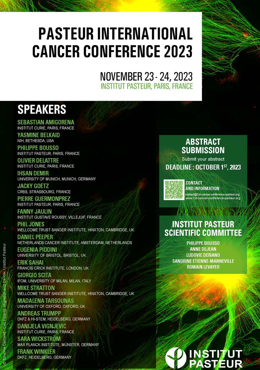 #cancer 1st Pasteur International Cancer Conference with a fantastic list of invited speakers.

Submit your abstract or register now: 1st-cancer-conference-pasteur.org/home