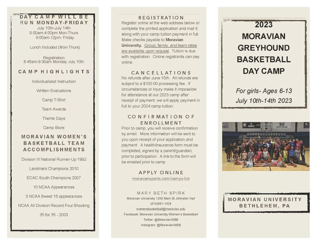 MoravianWBB's tweet image. Attention all prospective campers! Our online registration system is currently down. But good news, you can register the old fashioned way! Email aendler@moravian.edu or spirkm@moravian.edu to get a form to mail in.  #technicaldifficulties @CoachMBS