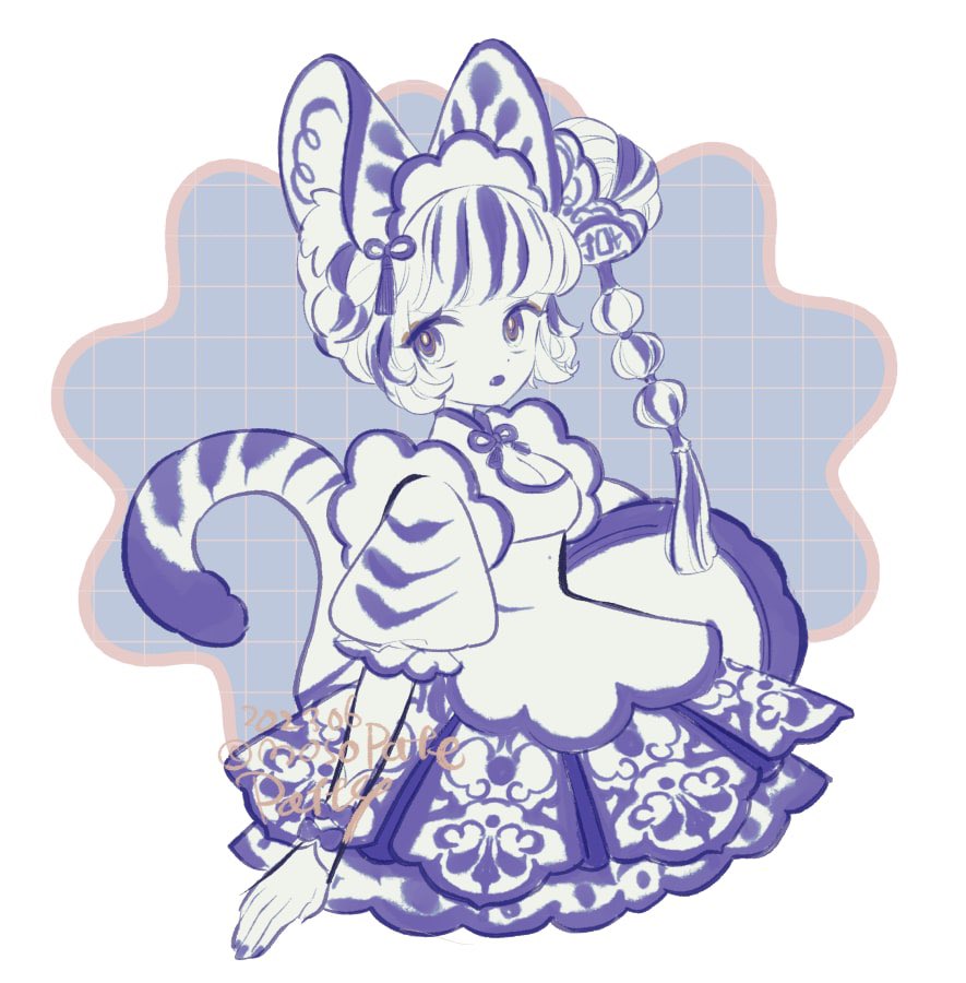 1girl solo tail animal ears dress tiger tail short sleeves  illustration images