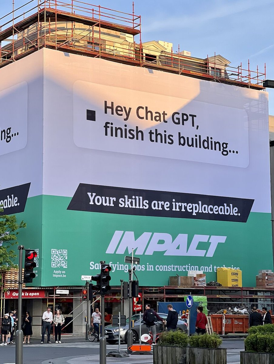 Charly Wargnier (@datachaz) on Twitter photo Hey #ChatGPT, finish this building!
Great idea from impact.be, a Belgian agency specializing in construction jobs!
- via <a href="/KMartenon/">Kéliane Martenon</a> Hey #ChatGPT, finish this building!
Great idea from impact.be, a Belgian agency specializing in construction jobs!
- via <a href="/KMartenon/">Kéliane Martenon</a>