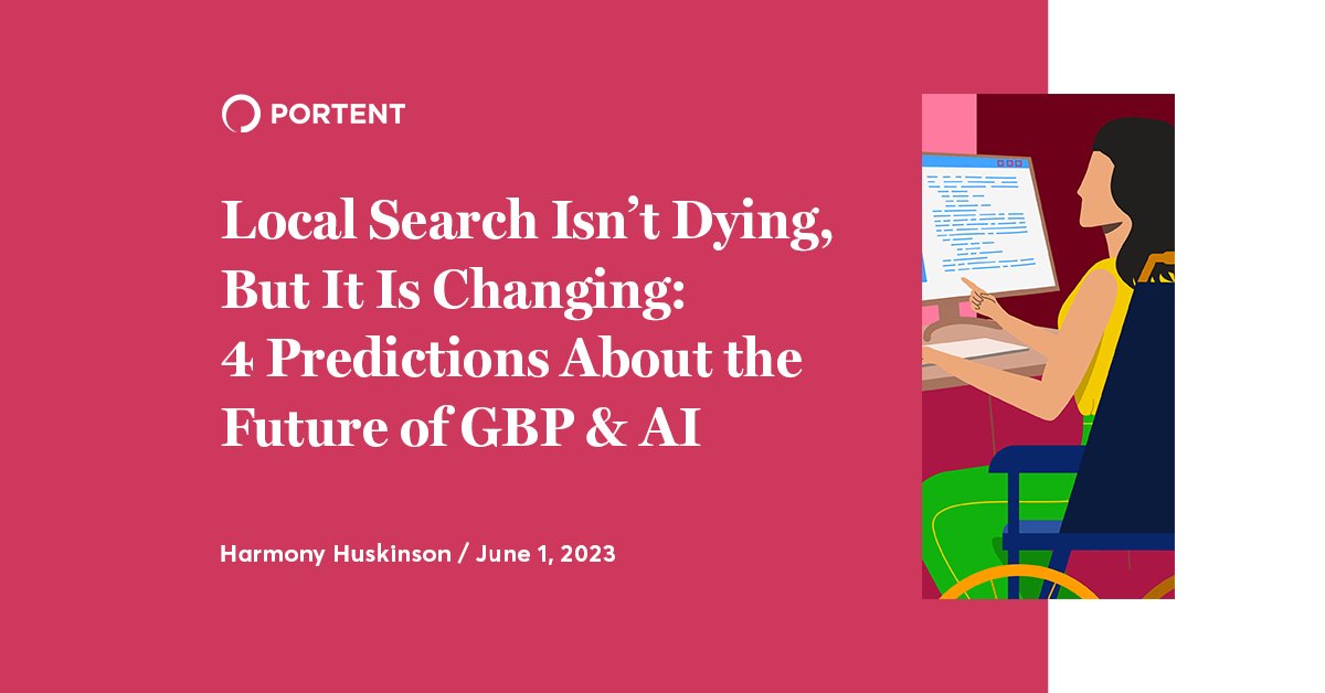 Portent (@portent) on Twitter photo Hot takes hot off the presses!
Portent's resident local search guru, <a href="/hhuskins/">Harmony Huskinson š</a>, is here to give you a dose of reality when it comes to all things AI and local search.
portent.com/blog/seo/ai-gb⦠Hot takes hot off the presses!
Portent's resident local search guru, <a href="/hhuskins/">Harmony Huskinson š</a>, is here to give you a dose of reality when it comes to all things AI and local search.
portent.com/blog/seo/ai-gbā¦