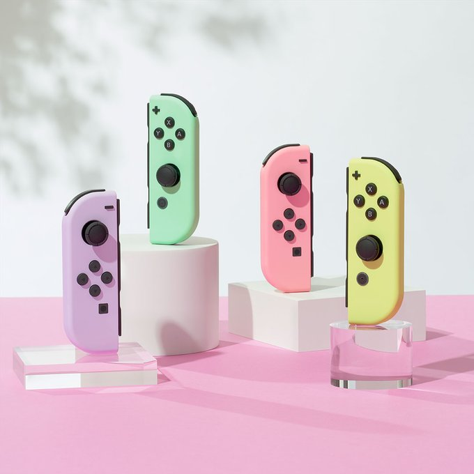 NintendoIRE's tweet photo. Customise your #NintendoSwitch with these new Joy-Con controller colours, coming 30/06!  

►Pastel Pink/Pastel Yellow 
►Pastel Purple/Pastel Green https://t.co/rFQSv0nWTl