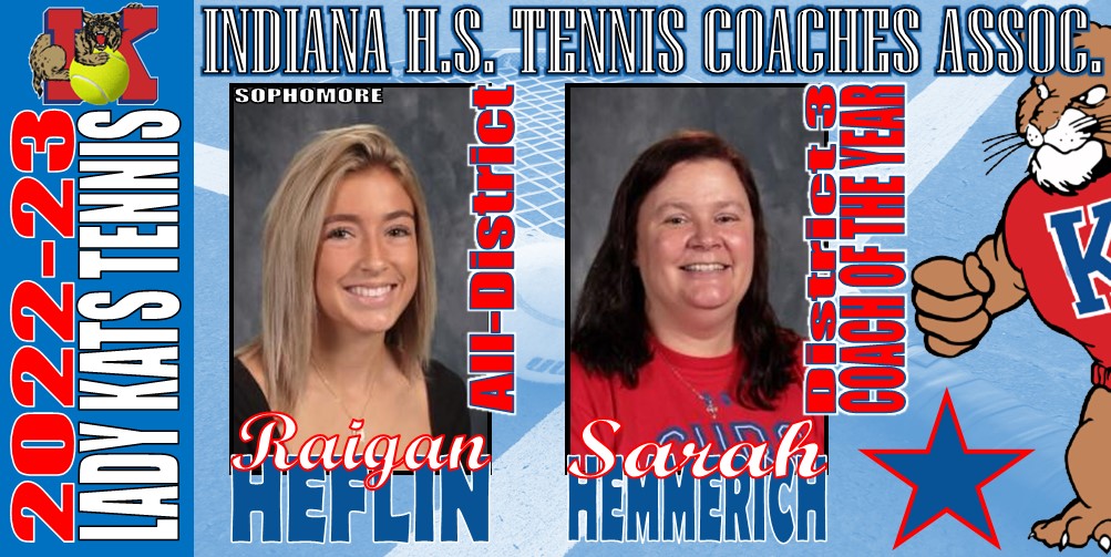 Congrats to @LadyKatTennis18 tennis sophomore RAIGAN HEFLIN on being named <a href="/IHSTeCA/">IHSTeCA</a> All-District 3 for the second consecutive year. 

Congrats to head coach SARAH HEMMERICH on being named the <a href="/IHSTeCA/">IHSTeCA</a> District 3 Coach of the Year.

WAY TO GO! #OnwardKokomo #LegacyMatters

<a href="/KHS_AD/">Kokomo Athletics</a>