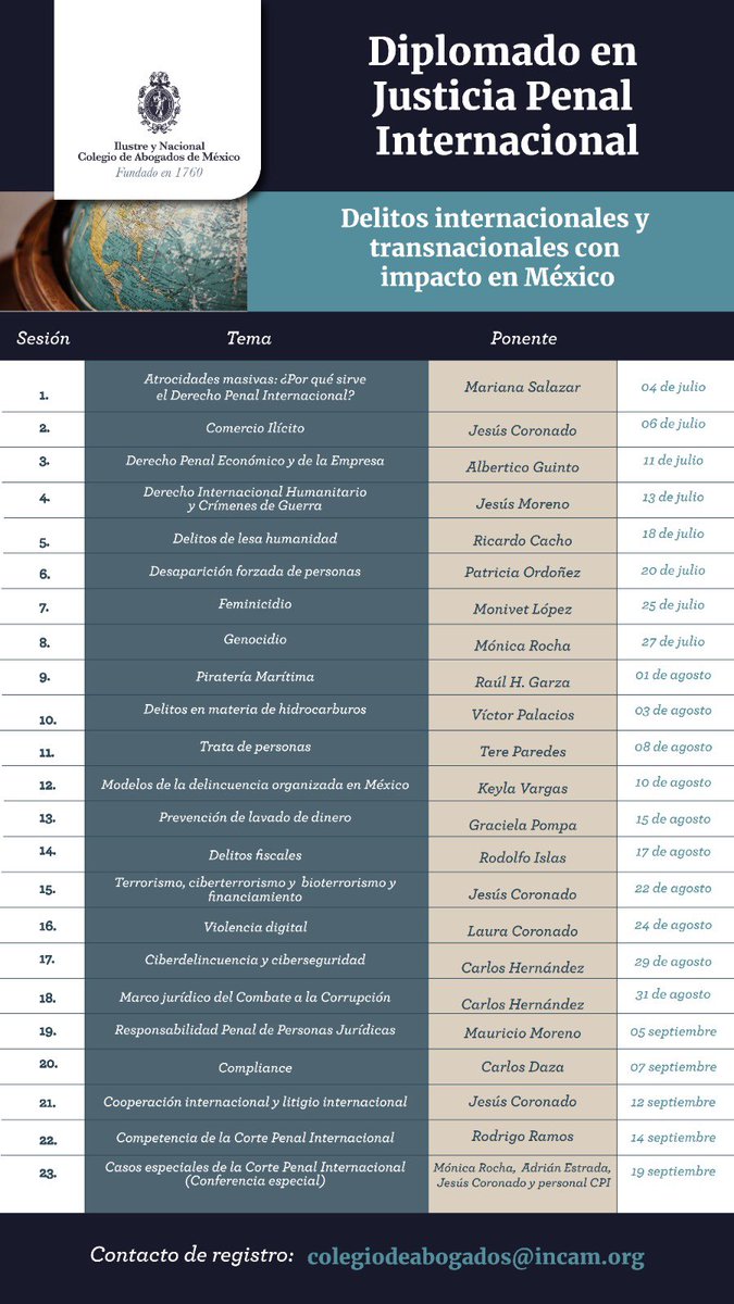 Arturo Pueblita (@arturopueblita) on Twitter photo Les recomiendo ampliamente el Diplomado en Justicia Penal Internacional que organiza el <a href="/INCAM_Abogados/">Colegio de Abogados</a> bajo la coordinación de <a href="/JesusCoronado13/">Jesús Coronado</a>
Iniciará el 4 de julio. Información e inscripciones en colegiodeabogados@incam.org Les recomiendo ampliamente el Diplomado en Justicia Penal Internacional que organiza el <a href="/INCAM_Abogados/">Colegio de Abogados</a> bajo la coordinación de <a href="/JesusCoronado13/">Jesús Coronado</a>
Iniciará el 4 de julio. Información e inscripciones en colegiodeabogados@incam.org