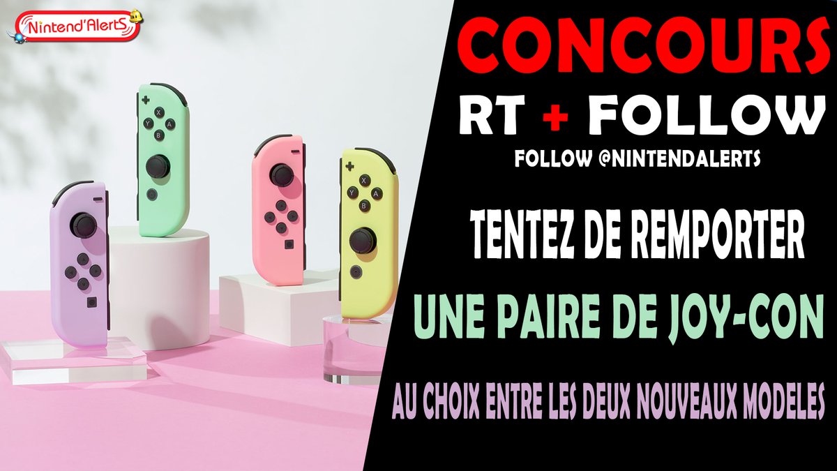 #Concours 🔥 : Une paire de Joy-Con Rose/jaune pastel ou Violet/vert pastel à gagner !
Pour Participer Follow <a href="/nintendalerts/">Nintend'Alerts</a>, RT ce tweet et commente avec #Nintendalerts !
Retrouvez les meilleurs prix :
Rose jaune► nintendalerts.com/joy-con-pastel…
Violet vert►  nintendalerts.com/joy-con-pastel…