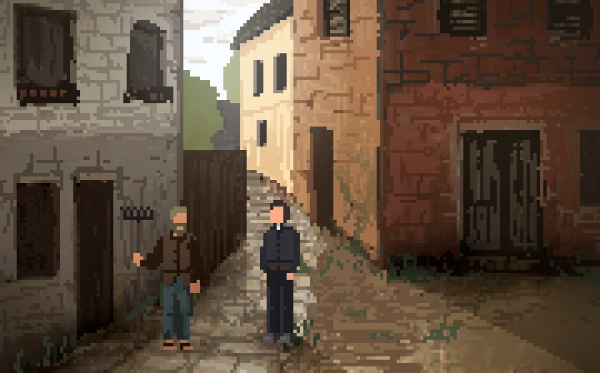 Exploring ideas and settings #pointandclick #pixelart