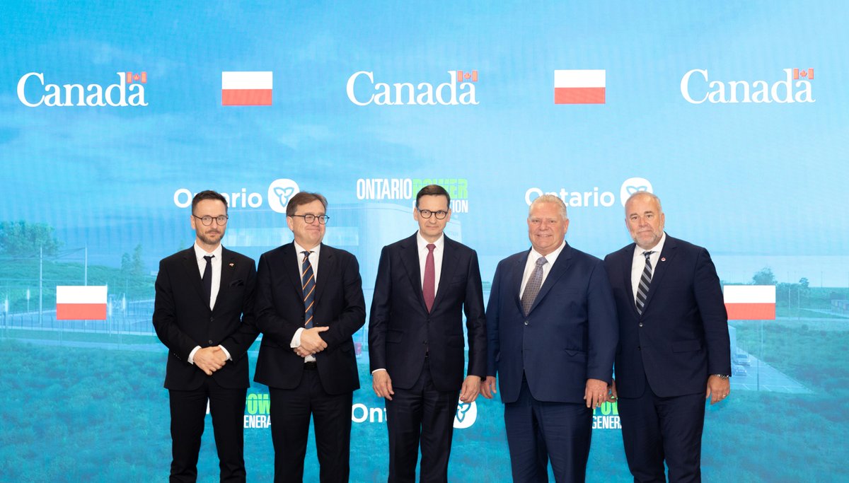 opg's tweet photo. Big day for nuclear as we welcomed Polish PM @MorawieckiM, Premier @fordnation, Min. @ToddSmithPC, &amp; Min. @JonathanWNV to the Darlington Nuclear Energy Complex. Together, with @ORLEN_Synthos, we'll help build a clean energy future powered by SMRs. ➡️https://t.co/1i8Gq37h0s https://t.co/18wSxDrXcJ
