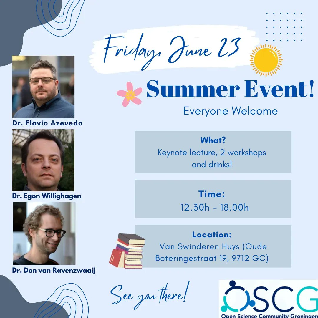 Join us at the Open Science Community Groningen Summer Event on June 23! Sign up here and access the event schedule: buff.ly/3IjAYrA. Discover how Open Science can revolutionize your research and facilitate collaboration. Let's wrap up the academic year with a bang! #OSCG