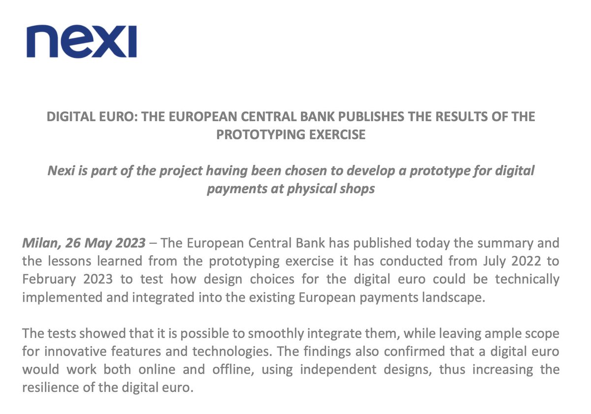 EverythingCroYT's tweet image. $QNT partner Nexi just announced positive results in their CBDC pilot test with the European Central Bank 🔥🔥🔥
The test shows it is possible to integrate a Digital Euro with the existing European payment landscape.
Guess who connects legacy infrastructure to DLT $QNT 💥🚀