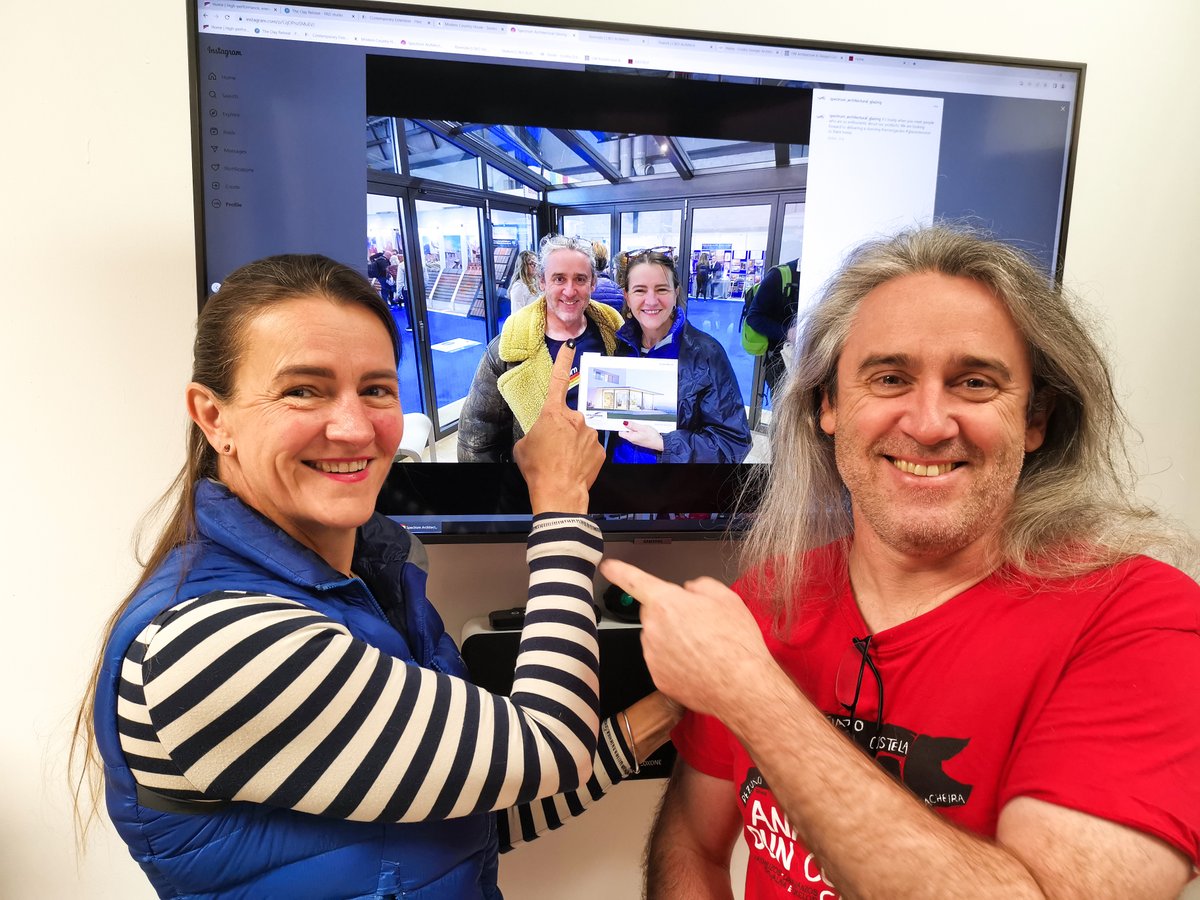 In March, we posted a photo of Amanda and Julian on our stand at the NEC. Today they came to the showroom to see our #Solarlux #glassextensions. They're great fun &amp; feel like old friends already! Keep an eye out for photos of their exciting project on a listed building.