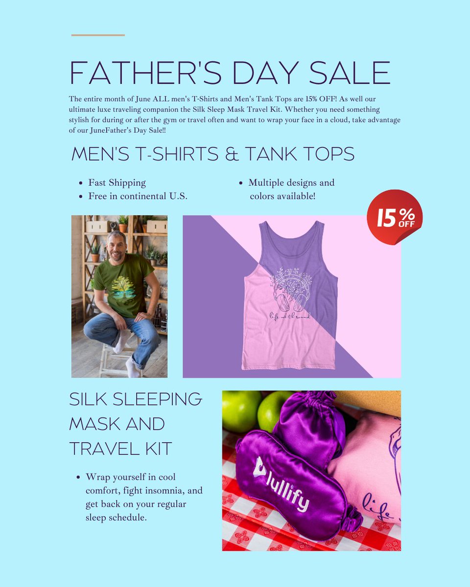 LullifyDotCom's tweet photo. Whether you want to hit the yoga mat, get a good nap in with one of our sleep masks, or relax with some soothing scented candles - it's all about inner peace and self care. Show some love this Father's Day with 15% OFF our sleep masks, men's shirts, and tank tops. https://t.co/dpKGfsSI6l