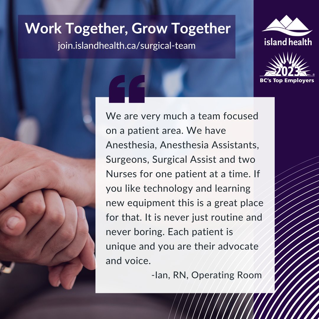 VIHealthCareers's tweet photo. Are you looking to be part of a dynamic surgical team committed to quality patient care? Island Health is currently recruiting Operating Room and Recovery Room Nurses to join our team in beautiful Victoria, BC 🌊 https://t.co/m5F2ScaJpq