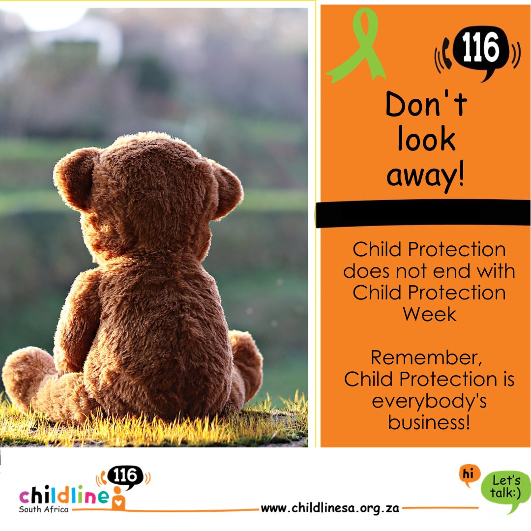 ChildlineSA's tweet image. As we wrap up #ChildProtectionWeek remember that Child Protection is something we should do 24 hours a day, 7 days a week and 365 days a year, just like our Helpline. Help us reach more children by sharing our number - just three numbers away - 116!