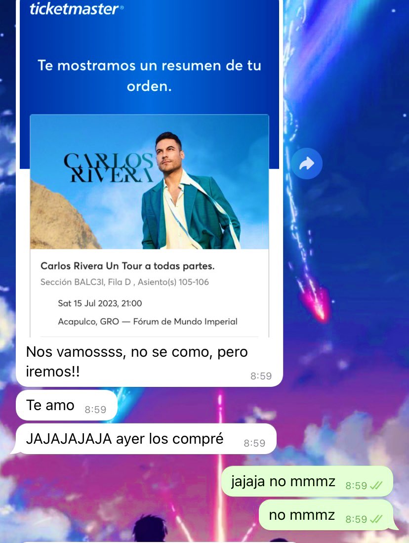 _lunnagaby's tweet photo. @_CarlosRivera  creo que algo bueno he hecho en esta vida porque mi amiga me acaba de regalar un boleto para irte a ver a Acapulco, tenemos una cita en Julio 🥺♥️ #riverista #UnTourATodasPartes https://t.co/3Vjl1c18W5