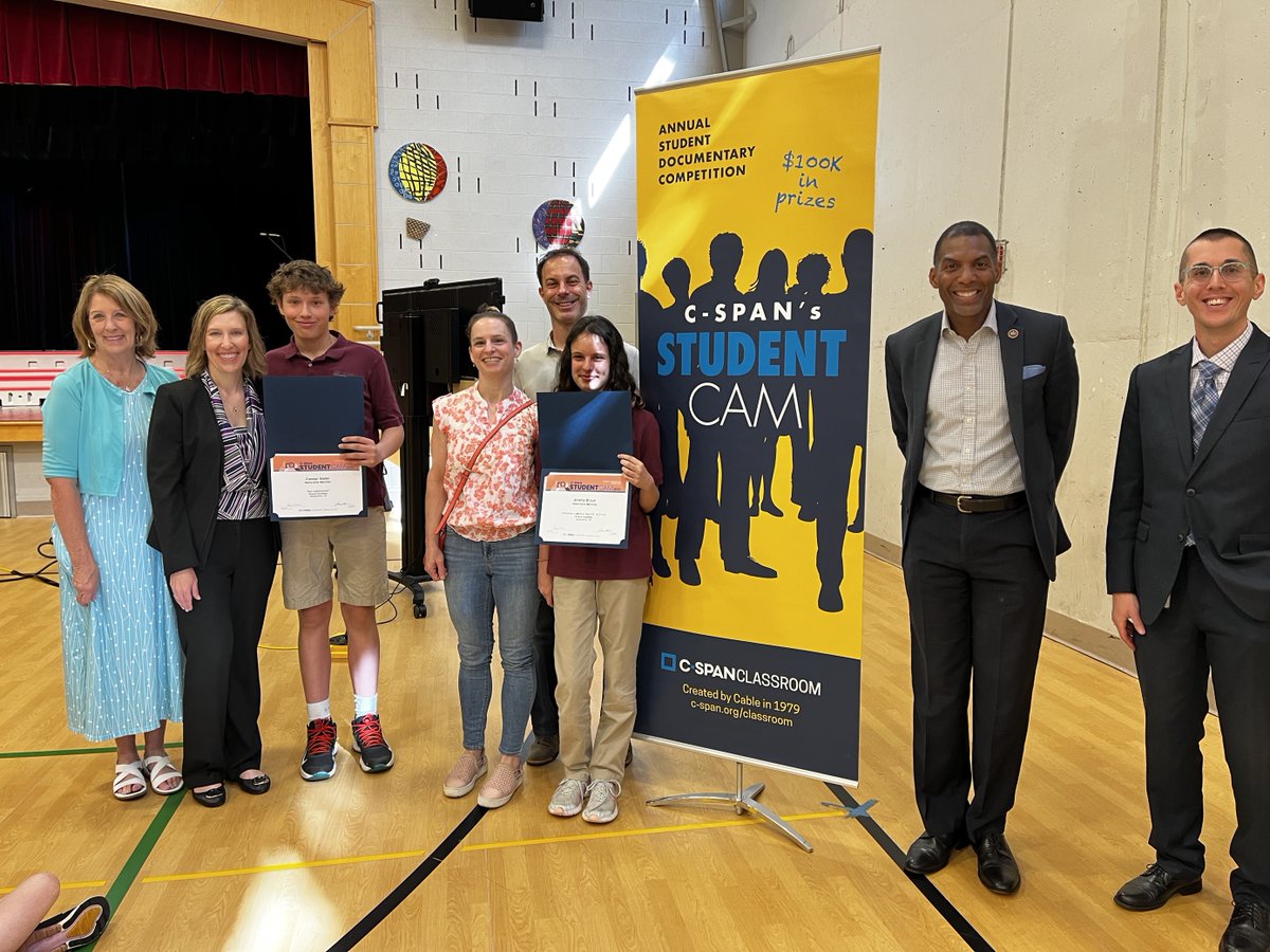 StudentCam's tweet photo. A warm thank you to teacher Alissa Kharkar, @CoxComm, Fairfax County Board @SupervisorLusk, Chairman @JeffreyCMcKay, and @ZebraAlexandria for helping us to recognize Connor, Ariella, and all of the 8th grade participants from @browne_academy in Alexandria, VA. https://t.co/DCHbGpj4r6