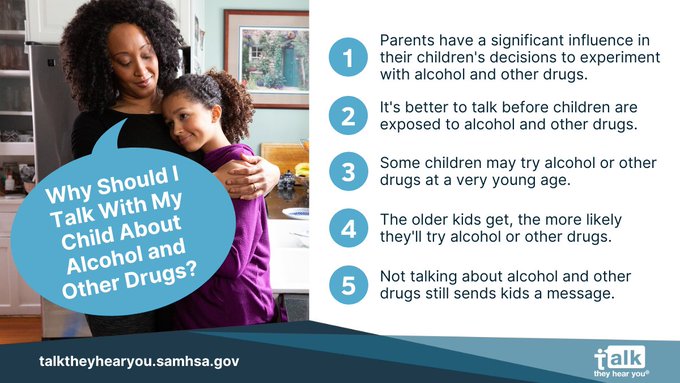With summer right around the corner, more free time may increase the chance of a child trying alcohol. Talking with them about #UnderageDrinking & other drug use is important. @samhsagov 
Check out the #Parent #Resources & learn more from #TalkTheyHearYou: samhsa.gov/talk-they-hear…