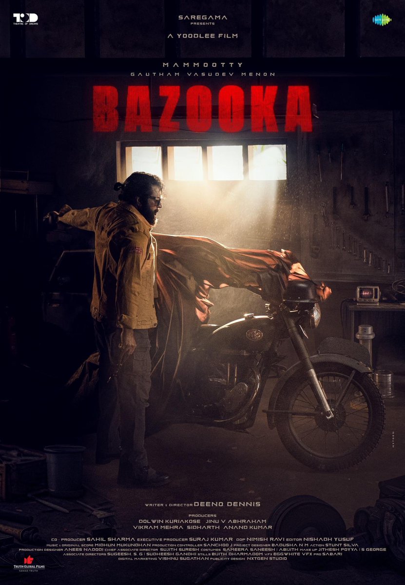 #Bazooka First Look Poster #DeenoDennis @mammukka @menongautham @m3dhun @YoodleeFilms @Truthglobalfilm #BazookaFirstLook