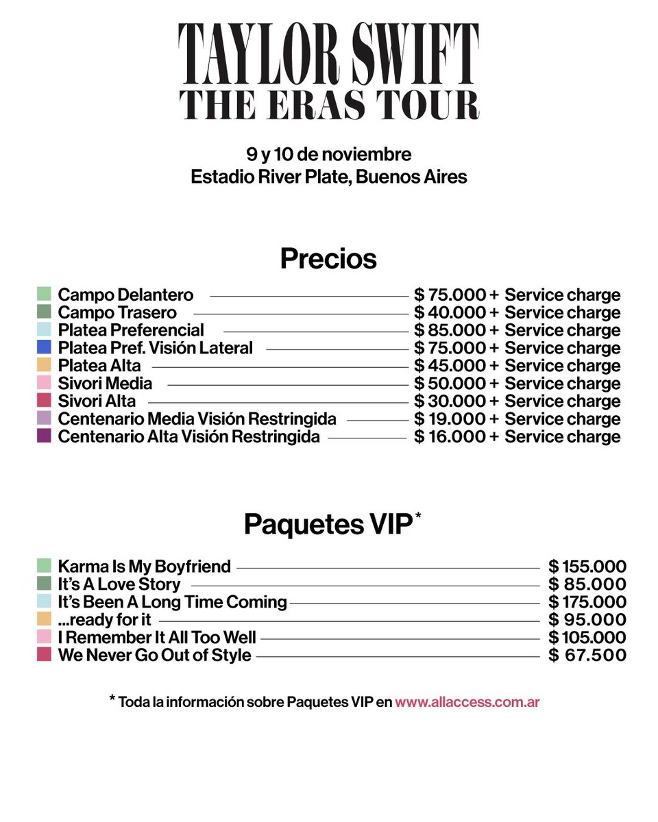 Precios de las entradas para los show de Taylor en Argentina! #TSTheErasTourArgentina #TSTheErasTour