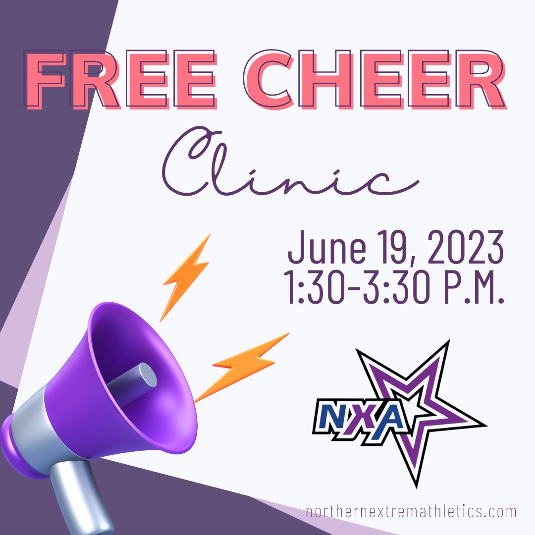 ExtremeNorthern's tweet photo. Mark your calendar now and join us on Monday, June 19th from 1:30-3:30 for our free cheer clinic and 3:30-4:30 p.m. for our ice cream social.  Join us for a fun-filled afternoon of getting to know Northern Extreme Athletics! #allstarcheer #wausau #tumbling #dance #stevenspoint https://t.co/Z0WJaeAtRz