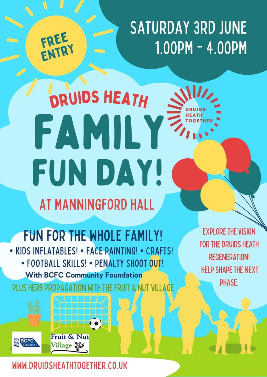 OurDruidsHeath's tweet photo. It's the Druids Heath Family Fun Day at Manningford tomorrow 1pm-4pm! 🌞 see you there for kids inflatables, games, crafts, face painting &amp; football skills with @BCFCCommunity #DruidsHeath https://t.co/BeBLzyqkjt