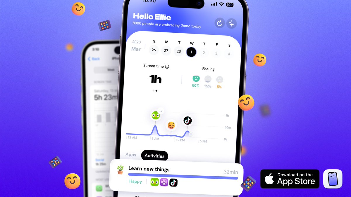 getjomo's tweet photo. Jomo 1.4.0 is out! This is our biggest update since our initial release in late 2022. In this new version, we are introducing a brand new take on screen time management. Meet Screen Time Journaling 📓📱🪴 https://t.co/g5X0k3FSOc