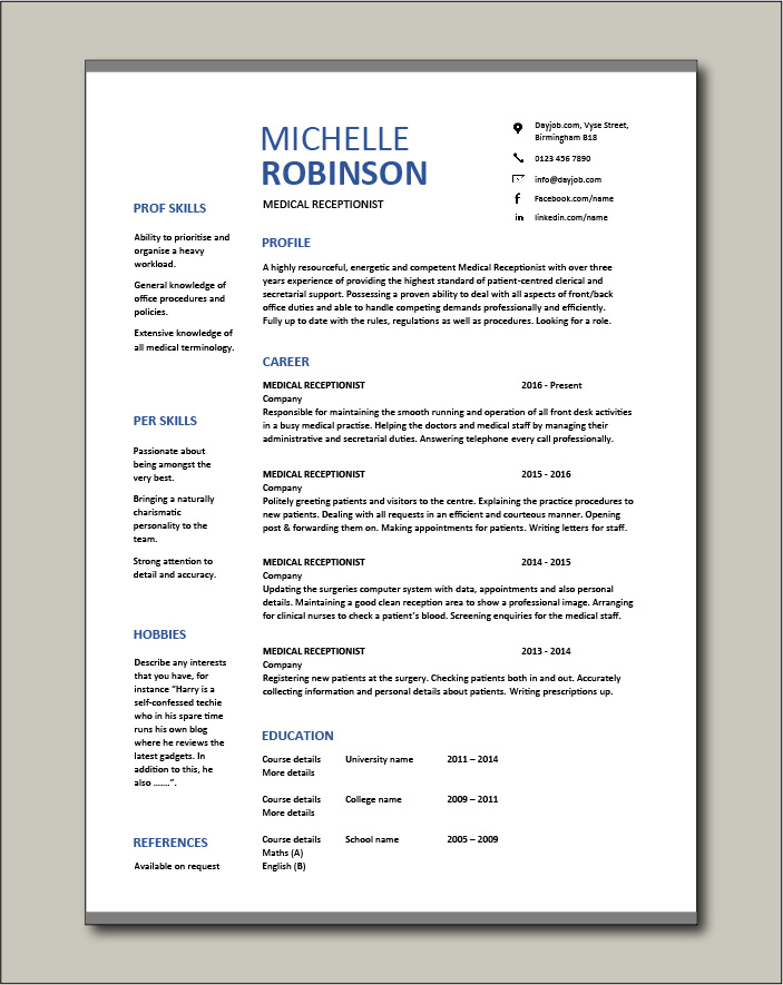 Download this Free resume template here: dayjob.com/free-medical-r…. This example is in Microsoft Word (DOC) format and easy to edit.

#medicalreceptionistnetwork #medicalreceptionist #medicalreceptionistjob #medicalreceptionistcv #medicalreceptionistresume #job