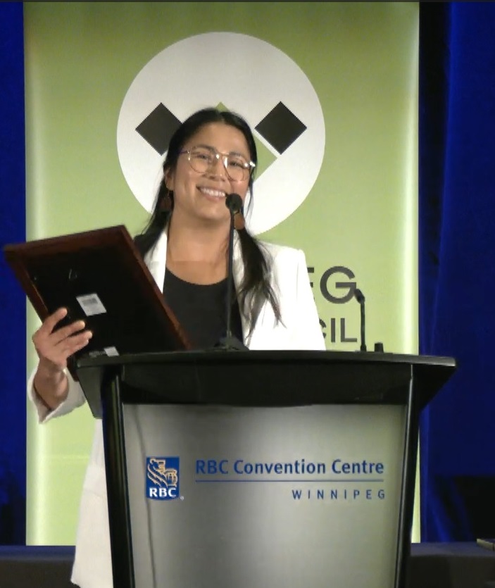 Alan Greyeyes tried his hardest to get to the ceremony to accept WAC’s Making a Difference Award. Unfortunately, airline computers had other plans so his partner Destiny Seymour accepted on his behalf.