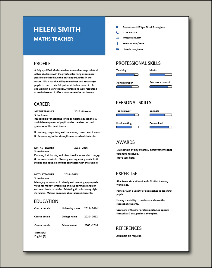 Download this Free resume template here: dayjob.com/free-maths-tea…. This example is in Microsoft Word (DOC) format and easy to edit.

#job #jobseekers #resume #CV #coverletters #career #free #vacancy #cvtemplates #resumewriting #cvwriting #interview #recruiters #jobsearch
