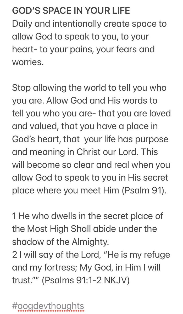 ptralexgarcia's tweet photo. GOD’S SPACE IN YOUR LIFE
Daily and intentionally create space to allow God to speak to you, to your heart- to your pains, your fears and worries. https://t.co/OSZMzMy7Zm