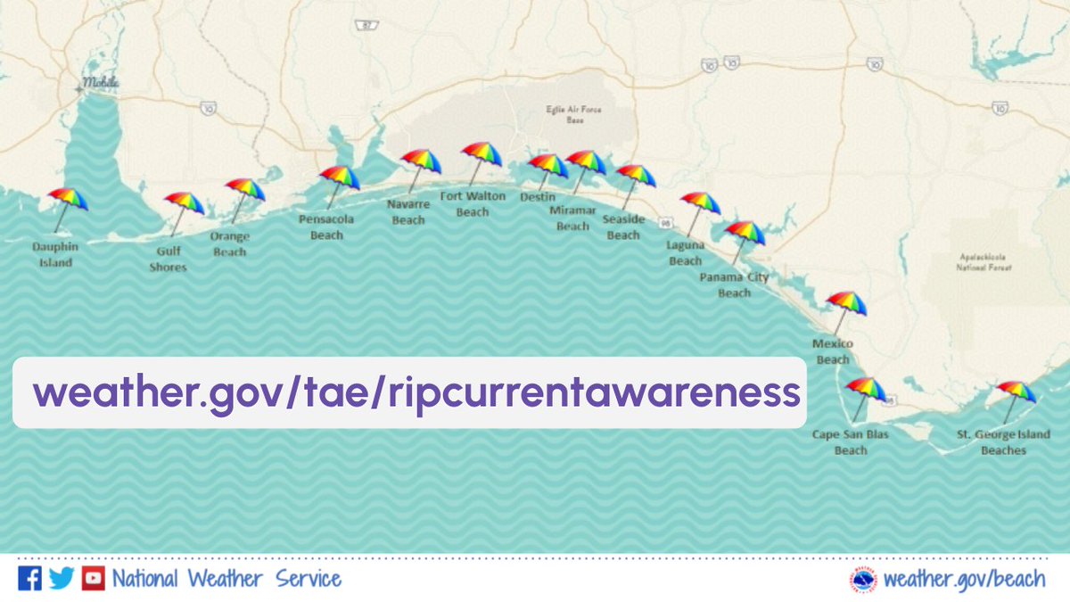 👋 Heading to the northern Gulf Coast for the weekend?

🌊 Check out our clickable beach forecast with #RipCurrent information before jumping into the Gulf! weather.gov/tae/ripcurrent…

🏝🥥 Be #BeachSmart!