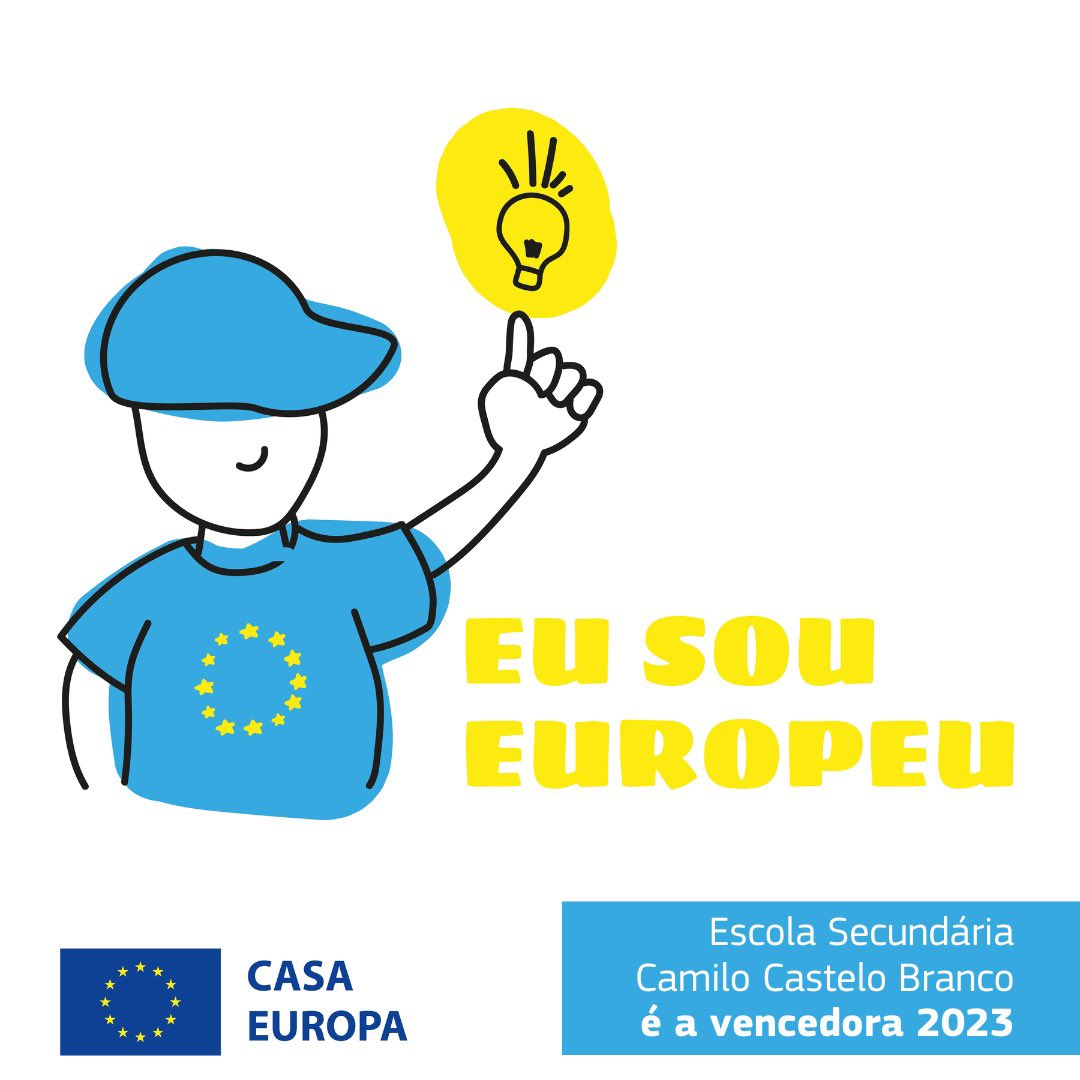 E a escola vencedora do concurso “Eu Sou Europeu” é….Escola Secundária Camilo Castelo Branco de Vila Nova de Famalicão 👏 
Os alunos da turma vencedora vão participar numa sessão Euroscola no @Europarl_PT, em Estrasburgo, onde poderão desempenhar o papel de eurodeputados 🇪🇺