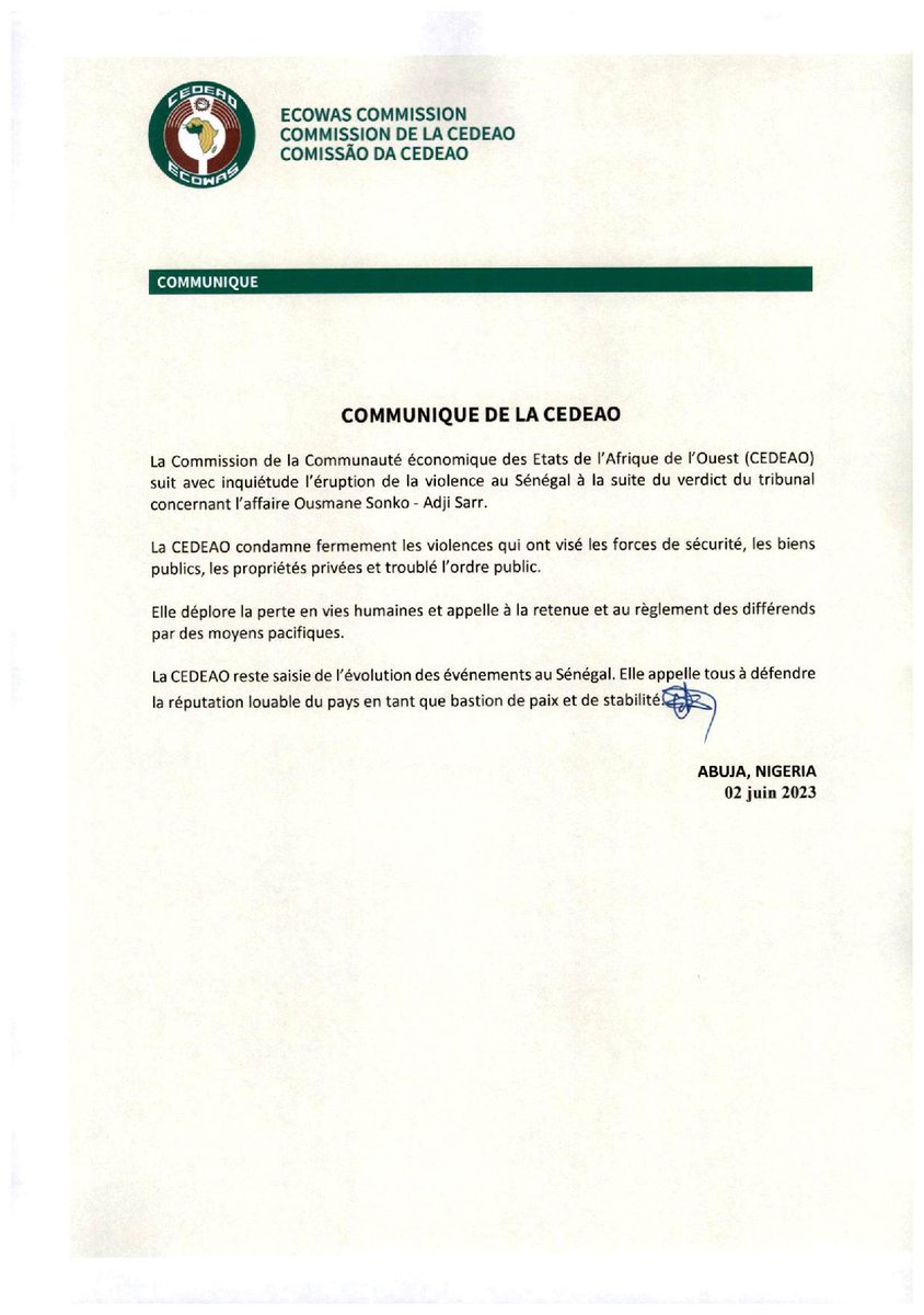 ecowas_cedeao's tweet image. Eruption de la violence au Sénégal: Communiqué de la CEDEAO