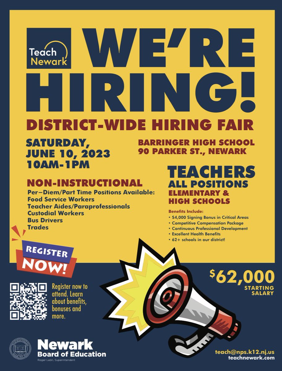 TeachNewark's tweet photo. The flyer for our new job fair! https://t.co/7kTulpCPLR