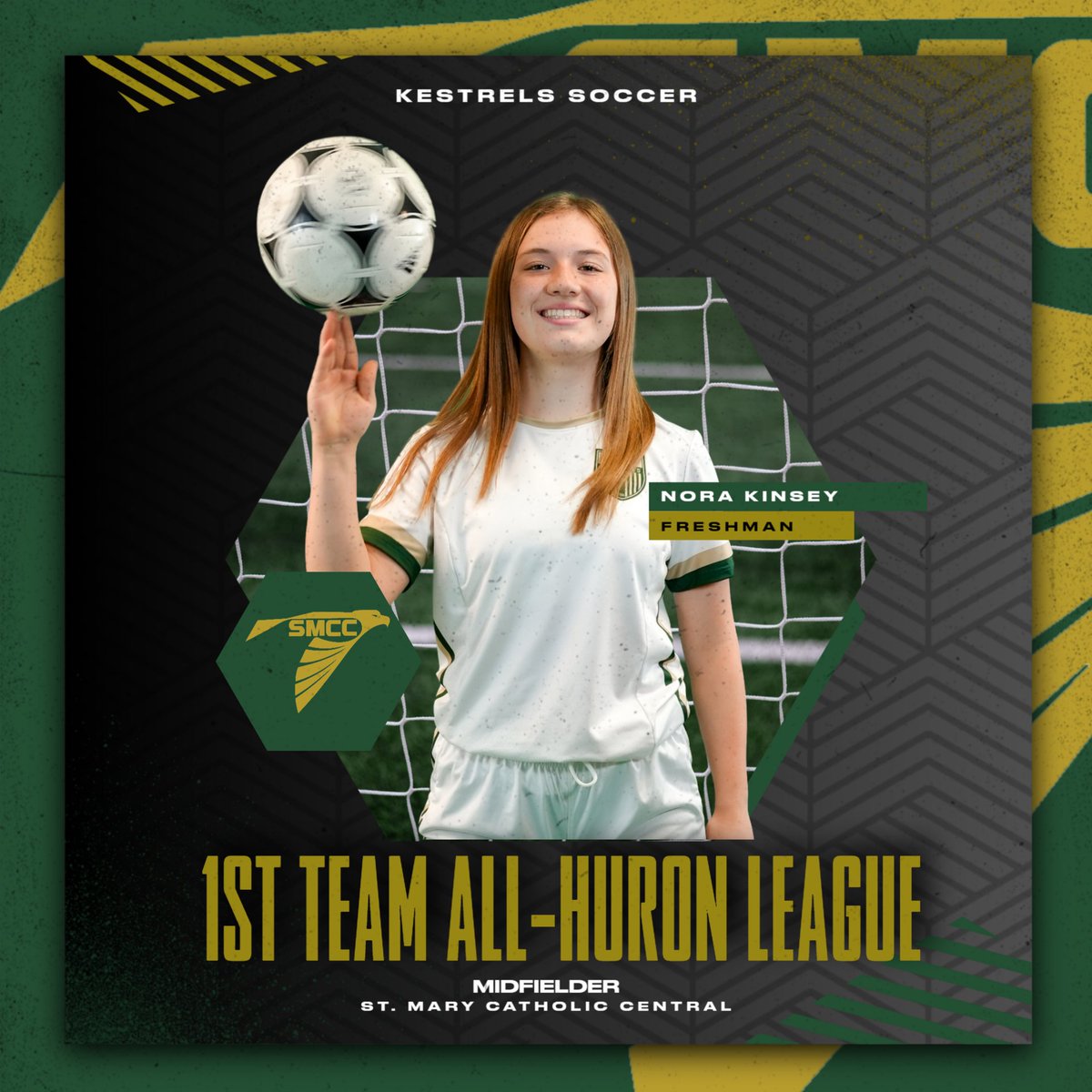 AthleticsSMCC's tweet image. Congratulations to Nora Kinsey on earning 1st Team All-Huron league in girls soccer this spring. #GoFalcons