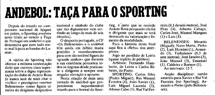Katar_6's tweet image. #NesteDiaSCP em 1988, o @SCPModalidades em Andebol conquistou a sua 6ª Taça de Portugal ao vencer o @CFosBelenenses por 29-20, na final, disputada em Leiria. #AndebolSCP