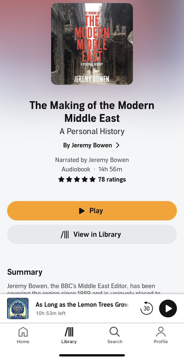Tony 🏴🇹🇭🇪🇺 (@tonychatfield) on Twitter photo Just finished listening to Making of the Modern Middle East by <a href="/BowenBBC/">Jeremy Bowen</a> on <a href="/audibleuk/">Audible UK 🎧</a> <a href="/audible_com/">Audible</a>
Fantastic insight of its history & personal detailed experiences of its more recent change
Compelling, informative, factual & can’t recommend highly enough
Thank you Jeremy Just finished listening to Making of the Modern Middle East by <a href="/BowenBBC/">Jeremy Bowen</a> on <a href="/audibleuk/">Audible UK 🎧</a> <a href="/audible_com/">Audible</a>
Fantastic insight of its history & personal detailed experiences of its more recent change
Compelling, informative, factual & can’t recommend highly enough
Thank you Jeremy
