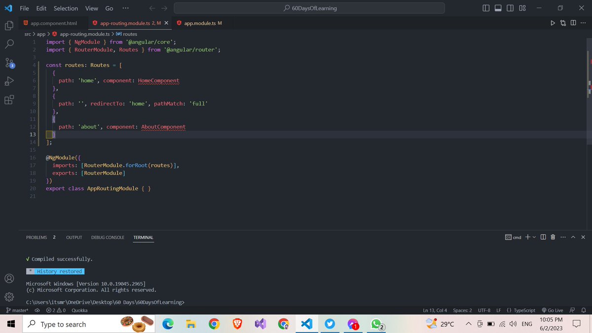 santosupadhyay0's tweet image. Hey Coders ! 2nd Day of this 60days of learning. Today I learnt about Routing and LazyLoading in Angular Application Project. 
#LearningWithLeapfrog
#60DaysOfLearning2023
#LSPPD2
