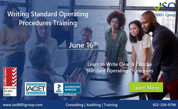 Need the ability to diagnose problems while establishing #procedures for core &amp; support #processes? Attend our #Writing #StandardOperatingProcedures #Training to gain these skills and more!👉 iso9001group.com/writing-standa…

Contact us👉 iso9001group.com | 832-326-9796