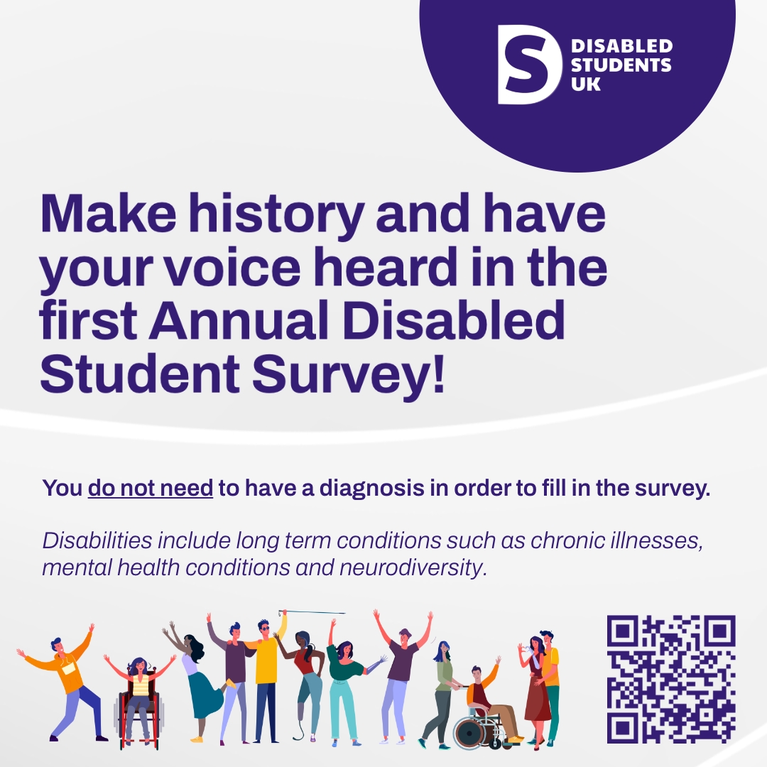 📢 Big news!! 📢

Make sure your voice is heard in the first ever Annual Disabled Student Survey. Designed by and for #disabledstudents, this survey aims to create a clear picture of accessibility in HE. 

👉 bit.ly/disabledstuden…

#Inclusion #Disability #Students