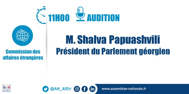🗓️Mercredi 7 juin à 11h l’@AN_AfEtr auditionne @shpapuashvili, Président du Parlement géorgien 🇬🇪. ➡️Retransmission en direct #DirectAN