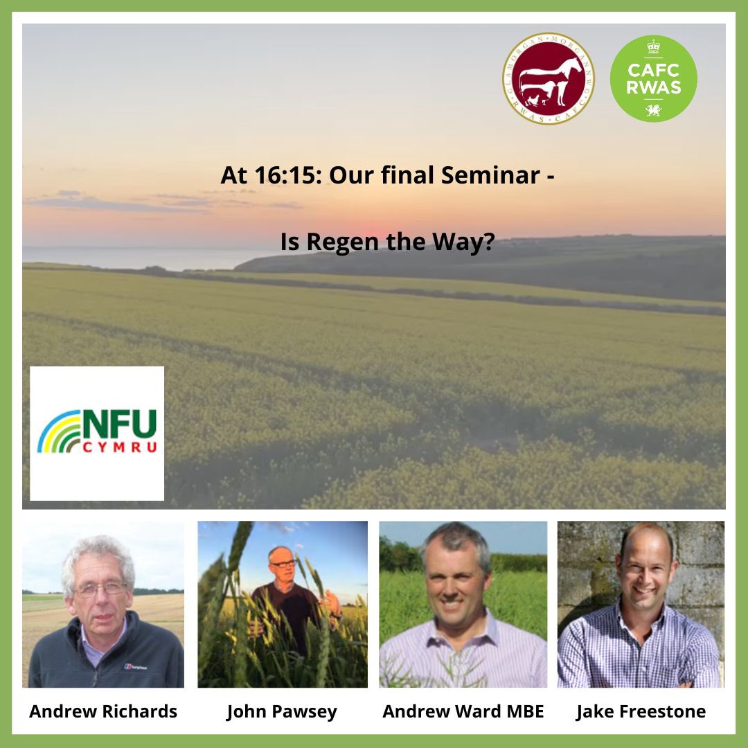 **Seminar Speakers** 

Our updated speakers panel! 

Are you ready for a day packed with information and technology on the 8th of June? 

Make sure you pay us a visit, tickets will be £10 on the gate. 

@AgriiUK @NewHollandAG @royalwelshshow @DickieRandL 

#regen23 #morgannwg23