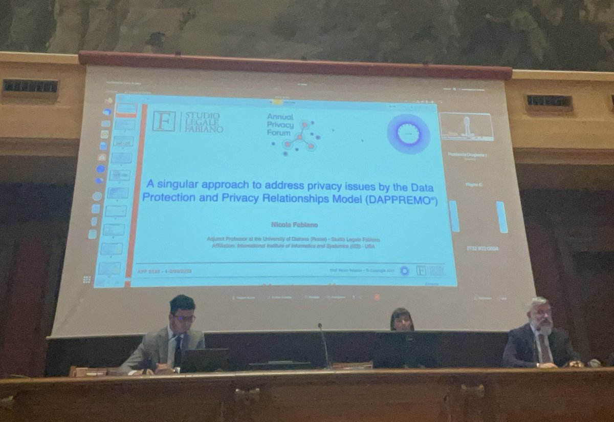 nicfab's tweet photo. It was a pleasure to have participated as a speaker in the Annual Privacy Forum 2023 organized by @enisa_eu the @EU_Commission, and @inria_sophia in Lyon, presenting the paper on @dappremo. 
The next edition #APF2024 will hold in Sweden. 
#privacy #dataprotection #cybersecurity https://t.co/swMUcdtvze