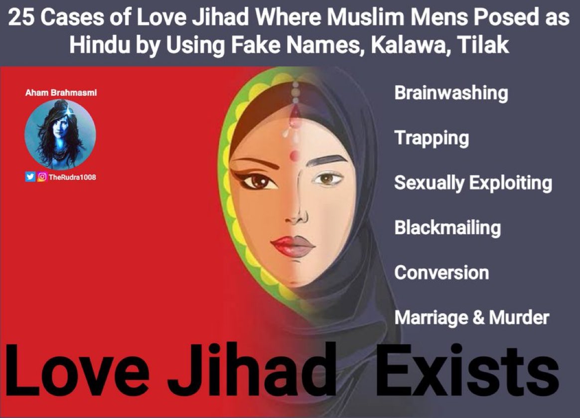 Thread about 25 cases of love Jihad where MusIim men posed as Hindu by using fake name, Kalawa and Talik.

Every single day hundreds of women become victims of love Jihad.
1.trap them,
2.sexuaIly exploit them,
3.then blackmail and convert them
4.Marry and kilI then.