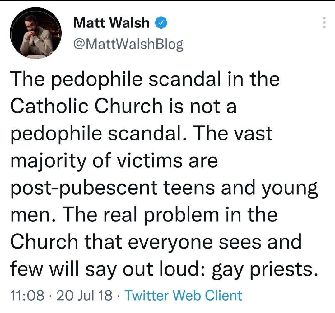 The only think Matt Walsh should be known for is being pro pedophilia