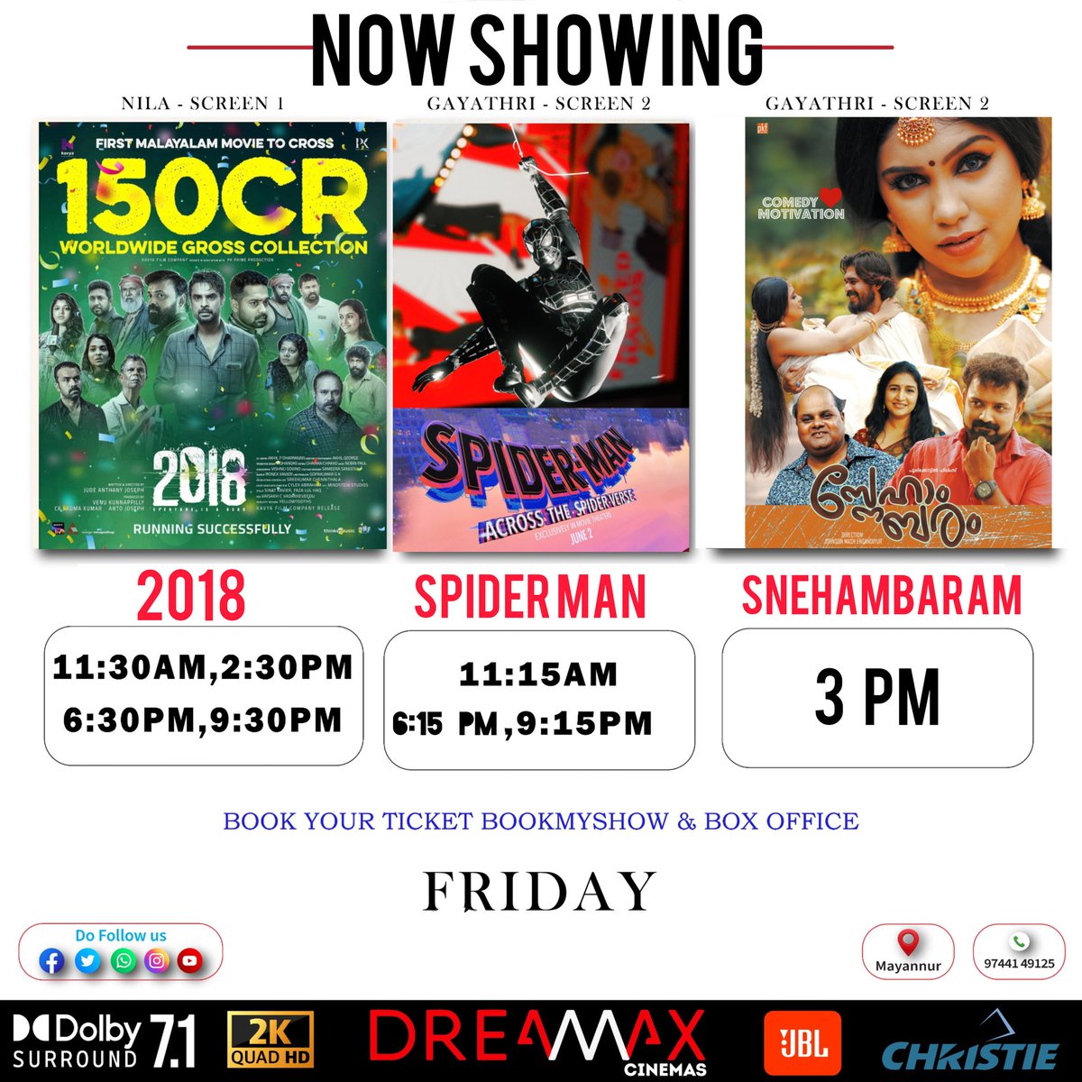 Dreamax Cinemas-Now showing 

#2018EveryoneIsAHero 
#2018movie #KeralaFloods  #JudeAnthanyJoseph #VenuKunnappilly  #TovinoThomas #AsifAli #KunchackoBoban #TanviRam  #Sshivada #VinithaKoshy #VineethSreenivasan #Narain #Lal  #MalayalamCinema

#SpiderManAcrossTheSpiderVerse