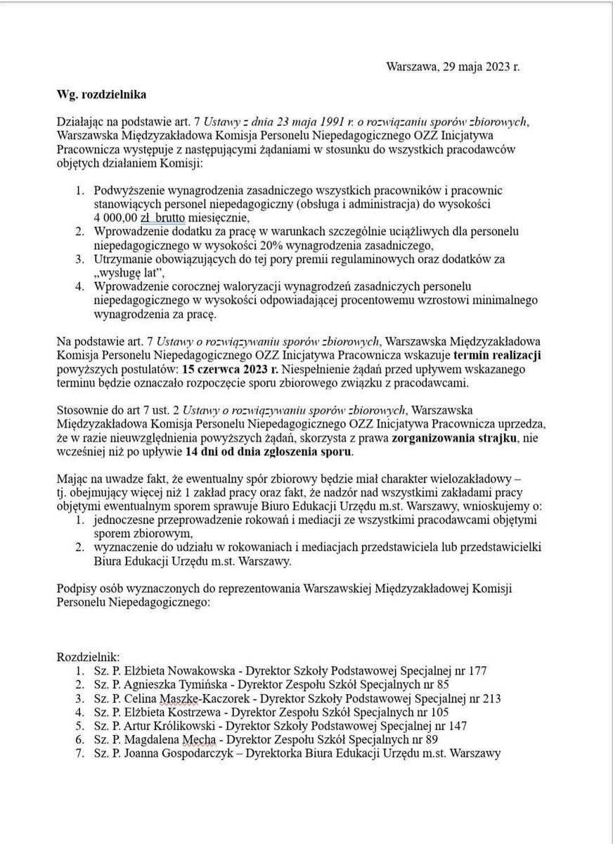 pracownicza's tweet image. Warszawski personel niepedagogiczny wszczyna spór zbiorowy‼️
Chcemy:
💸 Podwyżki do 4000 zł brutto
🔴 Dodatku 20% za pracę w ciężkich warunkach
🔵 Utrzymania dotychczasowych premii oraz dodatków 
🐈‍⬛ Wprowadzenia corocznej waloryzacji pensji 

Ogłaszamy także protest ‼️