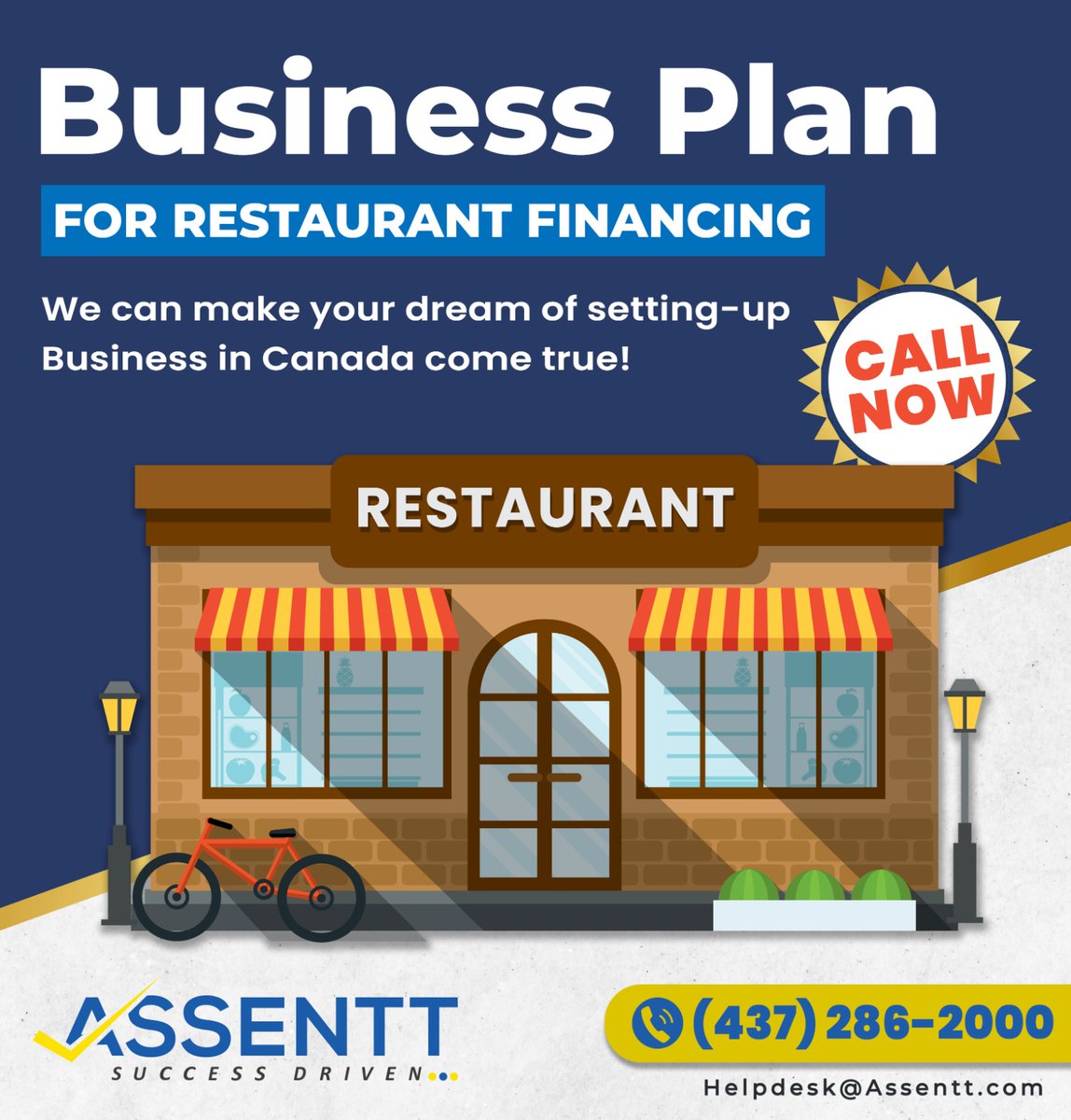 We can make your Dream come True of setting up Restaurant Business in Canada. Approach banks with confidence for your required funding with our BUSINESS PLAN.

#CPA #BALBIRSINGHSAINI #ASSENTT #5starreview  #businessplan #healthcare #deadline #taxday2023  #corporationtax
