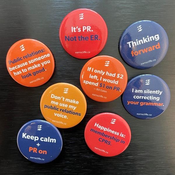EarnscliffeCda's tweet image. Letting the buttons say what’s on all our PR colleagues’ minds! We’re looking forward to handing these out at the upcoming #CPRSNationalConference. Connect with our onsite team to get yours: @Cmcalpine @Kclout @Naseam1
@CPRSNational